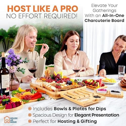 Bamboo Charcuterie Board Set - Large Cheese Platter with Knives & Bowls - Valentine’s Day Gift for Her, Mom or Girlfriend - Great Wedding, Housewarming & Birthday Gift Idea thumbnail 4