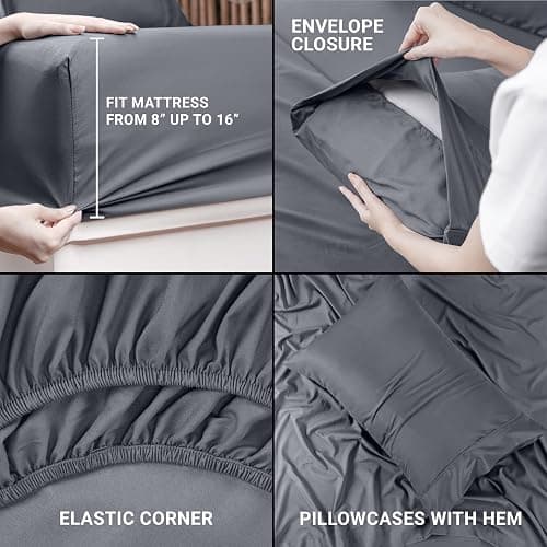 Utopia Bedding Twin Bed Sheets Set - Pack of 2 Sheet Sets - Perfect for Spa, Hotel, & Guest Bedroom - Brushed Microfiber - Shrinkage and Fade Resistant - Easy Care (Grey) thumbnail 4