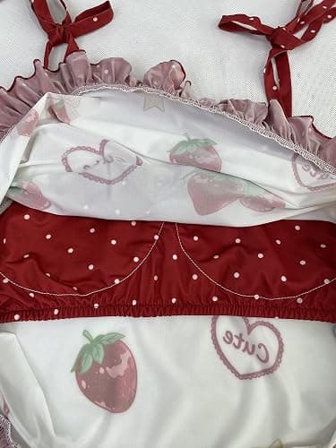 Jilneed Women's Cute Pajama Set Teens Lolita Kawaii Strawberry Print Cami Crop Top and Pj Shorts 2 Piece Sleepwear Pjs thumbnail 3