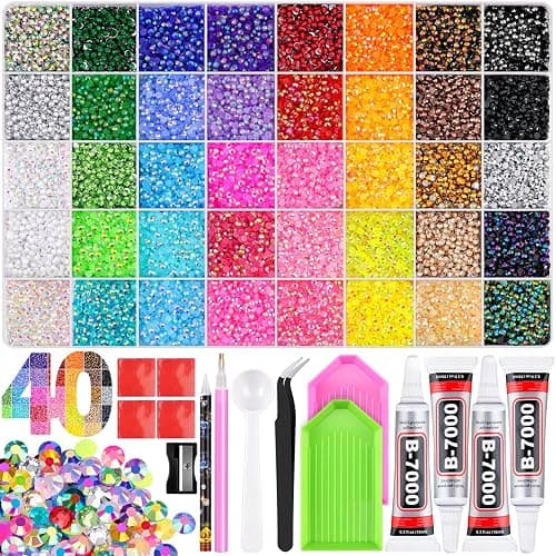 TINKRSTUFF 51000Pcs 3mm Jelly Rhinestones Bedazzling Kit | All-in-One Bedazzler Kit, 40 Colors Gems, 4Pcs B7000 Jewelry Glue, Diamond Art Tools, for Shoes Books Crafts Nail Art - Image 1