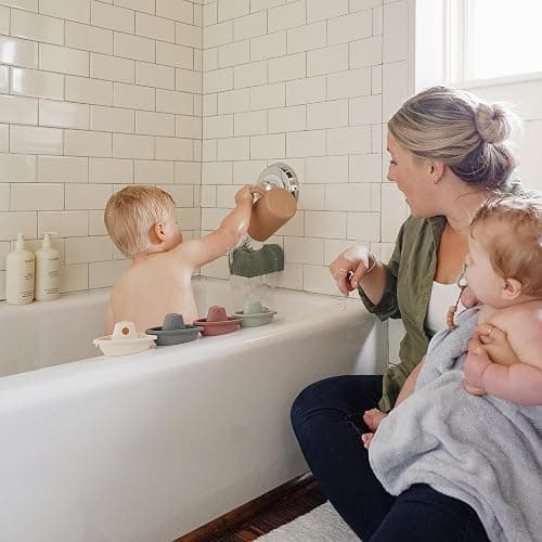 Mushie Bath Toy 5 Floating Boats for Baby and Children | Made of BPA-free PP plastic for Bathtub Bathing fun | Made in Denmark (Petal) thumbnail 2