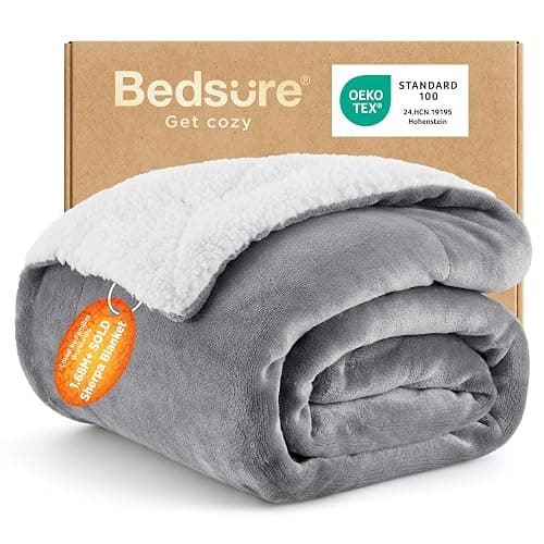 Bedsure Sherpa Fleece Throw Blanket - Fluffy Microfiber Solid Blankets for Bed and Couch Double/Twin Size, Silver Grey, 150x200cm - Image 1
