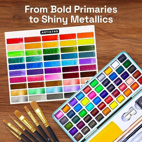ARTISTRO Vivid Watercolor Paint Set with Palette & Brush Pens | Portable Paint Art Kit, Travel Water Color Set, For Adults, Professionals, & Kids, Art & Painting Supplies, Gift Idea thumbnail 3