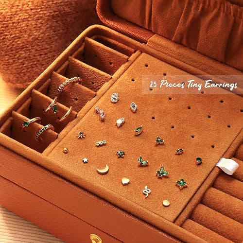 KRFY 25Pcs Hypoallergenic Surgical Steel Earrings for Sensitive Ears 14K Gold Plated Flat Back Cartilage Earrings for Women Men Screw Back Flatback Stud Hoop Earring Set for Multiple Piercing thumbnail 3