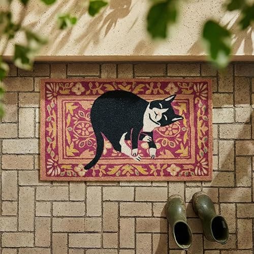 BBSET Black Cat Door Mat Cute Funny Welcome Front Door Mat Indoor Entrance, Rustic Artificial Coir Doormat Rugs for Cats Lovers Owners Porch Entry Patio Kitchen Decor 30x17in (Black cat) - Image 1