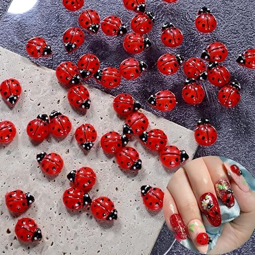 200Pcs Red Ladybug Nail Charms Cute Insect Nail Art Charms 3D Resin Summer Ladybug Nails Rhinestones Colorful Ladybug Design Nail Decorations Small Ladybug Nail Gems for Women Manicure Decor DIY Craft thumbnail 5
