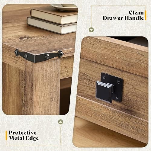 AMERLIFE 18" Farmhouse Nightstand Set of 2, Wooden Bedside Table with 2 Drawers & Open Shelf, Rustic End Table for Bedroom/Living Room, Barnwood thumbnail 6