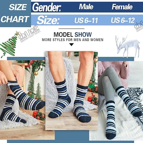 EBMORE Fuzzy Socks Warm Winter Slipper Fluffy Sleep Cozy Comfy Cabin Socks for Mens Womens thumbnail 2