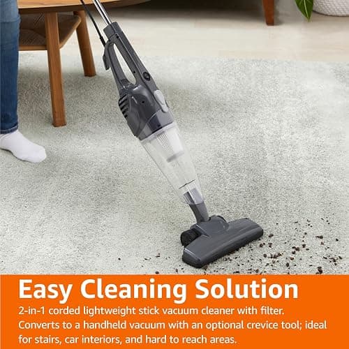 Amazon Basics 2-in-1 Corded Stick Vacuum Cleaner, Converts to Handheld, Lightweight (3.9 LBS), with Washable Filter, Crevice Tools, 0.5L Dust Cup, Self-Standing, 19.7-Ft Cord, 300W, Black thumbnail 6