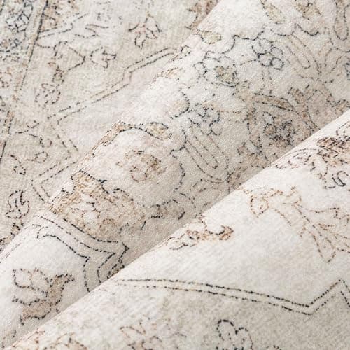 PureCozy Beige 5x7 Washable Area Rug Vintage Oriental Medallion Carpet | Soft Low Pile, Non Slip, Stain Resistant, Large, Neutral Retro Decor for Living Room, Bedroom, Dining Room, Kids Room thumbnail 8