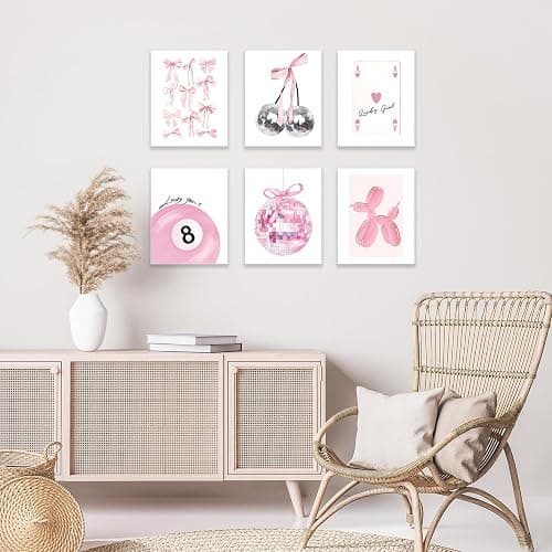 Coquette Room Decor, Preppy Aesthetic Posters for Room, Pink Disco 8 Ball Wall Art Prints, Trendy Cute Teen Girls College Dorm Bedroom TikTok Lucky Cherry Wall Posters, 8 x 10 Unframed, Set of 6 thumbnail 7