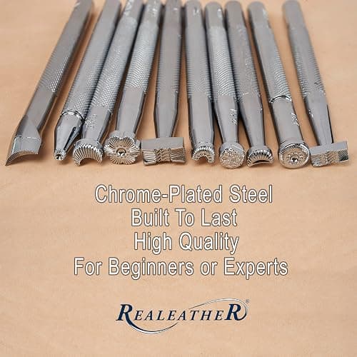 Realeather Leather Stamps Tool Set for Leather Crafting, 10 Stamping Tools, Sheridan Style Stamp Set I thumbnail 12