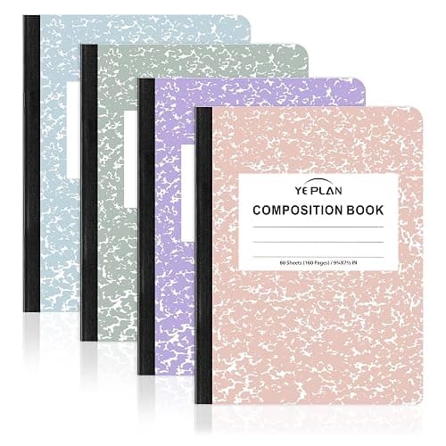 Yeplan Composition Notebooks 4 pack, Wide Ruled Notebook Paper, 9 3/4" x 7 1/2", 80 Sheets/160 Pages, Aesthetic Marble Composition Notebook for School & Office Supplies (4, Pastel Marble Colors) - Image 1