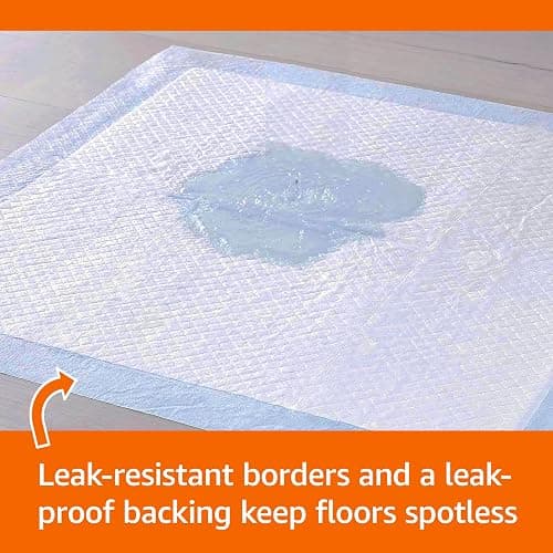 Amazon Basics Dog and Puppy Pee Pads, 5-Layer Leak-Proof Super Absorbent, Quick-Dry Surface, Potty Training, Regular (22x22"), 50 Count, Blue & White thumbnail 3