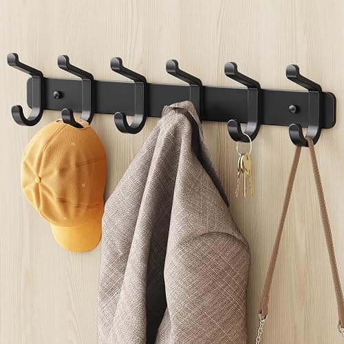 pickpiff Coat Rack Wall Mounted Heavy-Duty: Metal Coat Hanger 6 Hooks for Hanging Hat, Clothes, Robe, Keys, Backpack, Bathroom Towels, Jacket, Purse - Closet, Door, Entryway, Mudroom (Black, 1 Pack) thumbnail 8