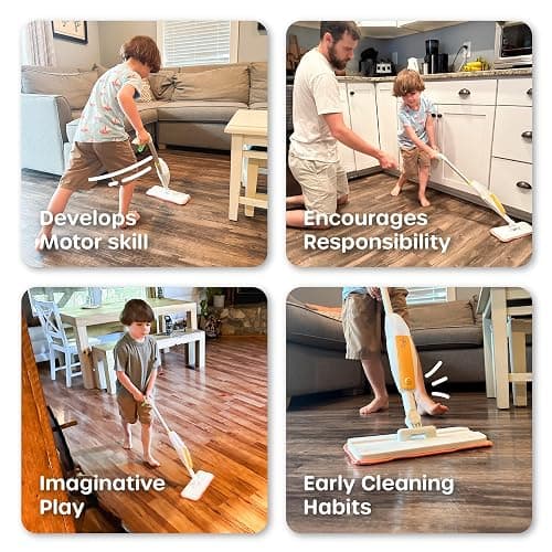Quiggly Toy Spray Mop for Kids - Toddler Cleaning Set with Real Water Sprayer - Montessori Cleaning Set Mini Sweeper - Educational and Fun Kids Mop - Squeeze and Spray thumbnail 9