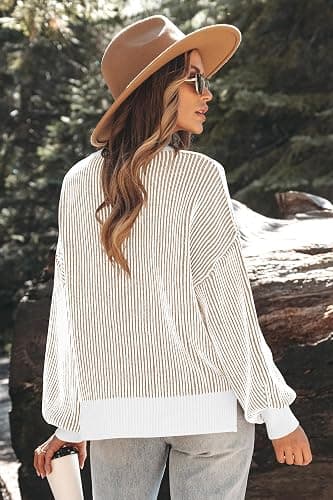 Womens Sweaters Fall 2025 Clothes Oversized Long Sleeve Colorblock Striped Knit Pullover Tops Casual Winter Trendy Outfits thumbnail 3