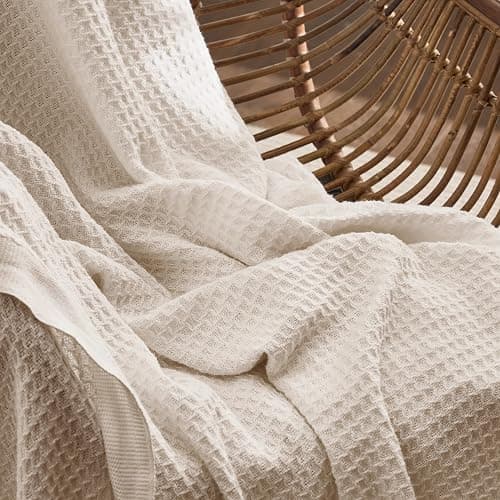 Bedsure Gentlesoft 100% Cotton Large Throw Blanket for Couch 50x70 inches - Breathable and Soft, Waffle Weave Throw Blanket for Office, Light Beige thumbnail 5