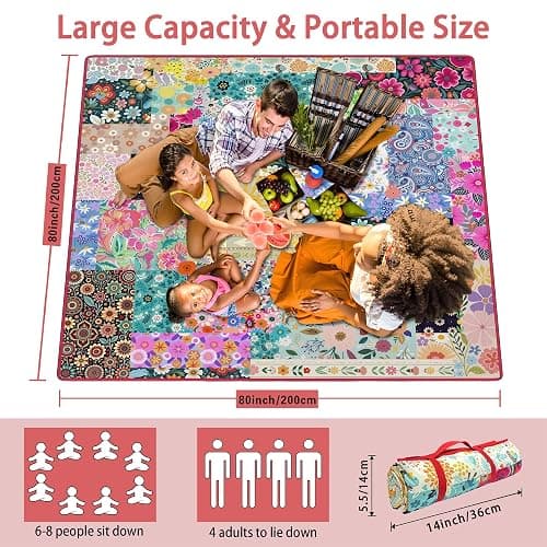 Supfitness Extra Large Picnic Blankets Waterproof Foldable (80 "x 80") Beach Blanket Waterproof Sandproof,3-Layer Thicking Mat Outdoor Packable Camping Blanket(Bohemian) thumbnail 3