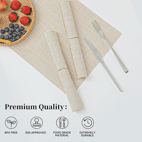 Leetaltree Beige Placemats Set of 4 - Heat Resistant Non-Slip Place mats for Dining Table, Washable Durable PVC Vinyl Woven Table Mats（Beige, 4） thumbnail 4