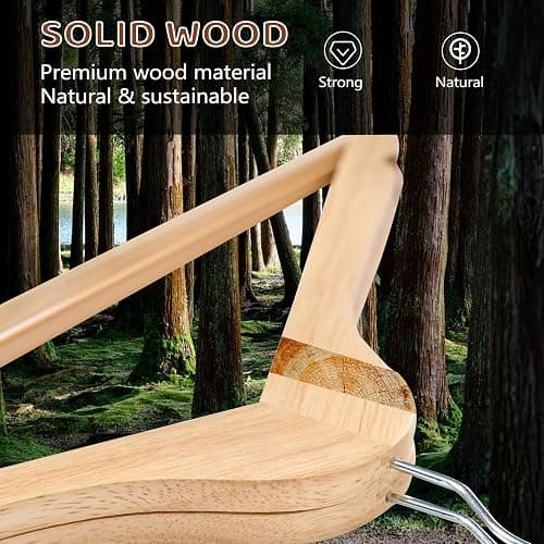 Edergoo Wooden Hangers 20 Pack, Durable Wood Hangers with 360° Swivel Hook & Notches, Slim Coat Hanger Wooden for Closet, Natural thumbnail 4