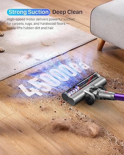 iXlion Cordless Vacuum Cleaner - Powerful Stick Vacuum with HEPA Filter, 55-Min Runtime, LED Light, Anti-Tangle Brush, Detachable Battery, Lightweight for Home, Pet Hair, Carpets & Hard Floors thumbnail 4