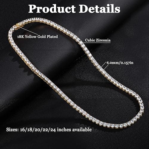 Gemsme 4.0mm CZ Tennis Necklace, 18K White/Yellow Gold Plated 4.0mm Round Cubic Zirconia Classic Tennis Necklace 16-24 Inches thumbnail 4
