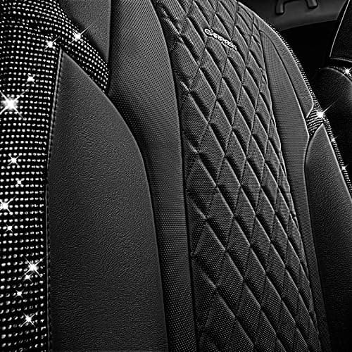CAR Pass Bling Car Seat Covers, Microfiber Nappa Leather Luxury Cushioned, Waterproof Heavy-Duty Anti-Slip Universal Fit for Auto SUV Sedan, Sparkly Glitter Shining Rhinestone Full Set, Black Diamond thumbnail 7