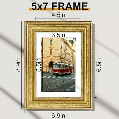 Vittanly 5x7 Picture Frames Set of 2, Ornate Vintage Photo Frame for Wall or Tabletop, Display 4x6 Pictures with Mat or 5x7 without Mat, Rustic Gold thumbnail 3