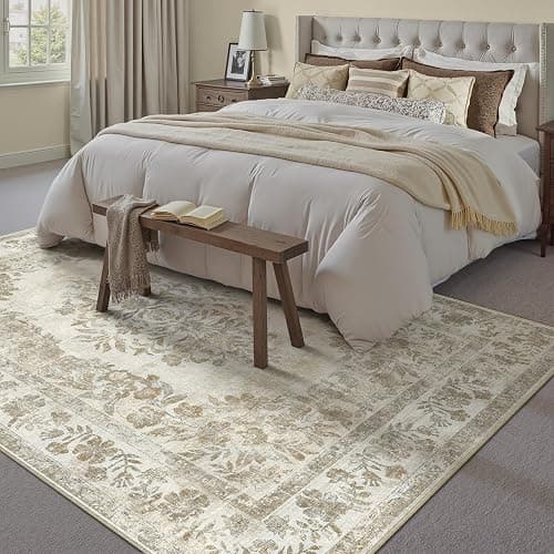 PureCozy 9x12 Area Rug Beige Washable Vintage Distressed Living Room Carpet Large Bedroom Indoor Medallion Floral Non Slip Retro Throw Floor Mat for Office Dining Room Kitchen Bathroom thumbnail 4