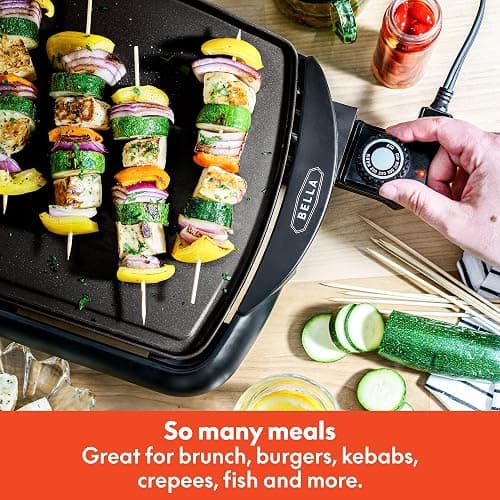 bella Electric Non-Stick Griddle, Make 10 Eggs At Once, Healthy-Eco Non-stick Coating, Hassle-Free Clean Up, Large Submersible Cooking Surface, 10.5" x 20", Black thumbnail 2