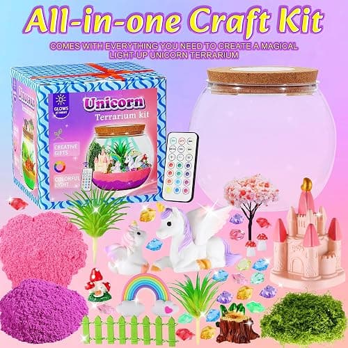 Hannstar Unicorn Terrarium Crafts Kit for Kids-LED Night Light Up & Remote Unicorn Birthday Gifts Toys for Girls Ages5 6 7 8 9 10 Year Old-Christmas Gifts for Girls thumbnail 2