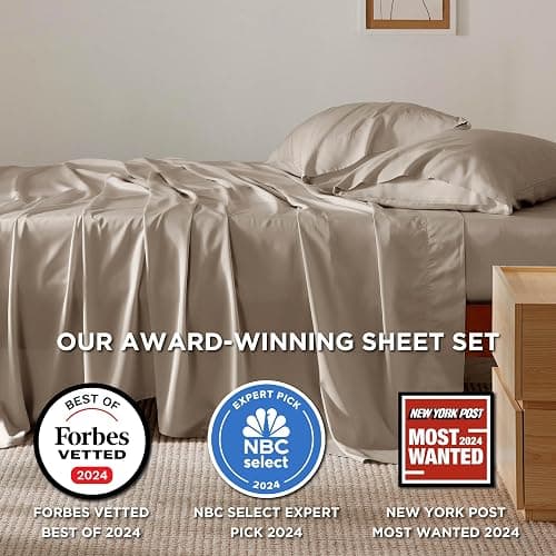 Bedsure King Size Sheets Set, Cooling Sheets for Hot Sleepers, Rayon Derived from Bamboo, Breathable & Soft, Deep Pocket Up to 16 Inches, Hotel Luxury Silky Bedding, Simply Taupe thumbnail 2