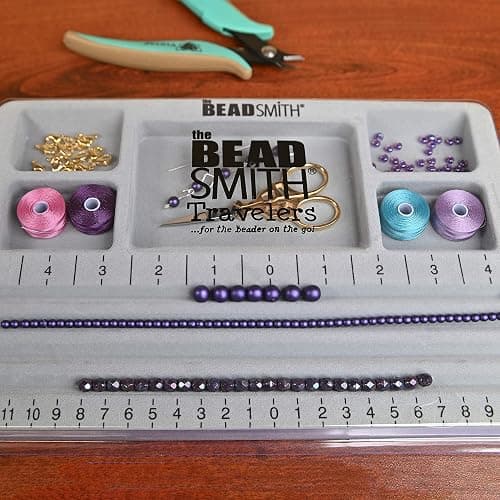 The Beadsmith Mini Bead Board - Grey Flocked, 4 Straight Channels, 5 Recessed Compartments, 7.75 x 11.25 inches, Design Boards for Creating Bracelets, Necklaces and Other Jewelry thumbnail 7