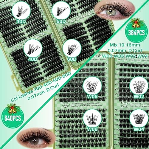 LASHSUN Lash Clusters Kit Wispy Eyelash Clusters 2304PCS Kit Cat Eye Kit Cluster Eyelash Extensions Pestañas Postizas Naturales DIY Lash At Home+Lash Bond and Seal,Remover,Tweezers thumbnail 4