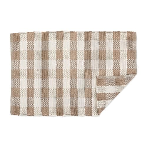 DII Buffalo Check Rug Collection, Hand Dyed Reversible Chindi Rug, 26x40, Stone/Cream thumbnail 4