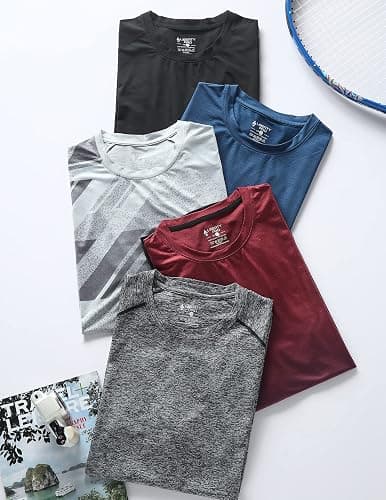 5 Pack Men’s Active Quick Dry Crew Neck T Shirts | Athletic Running Gym Workout Short Sleeve Tee Tops Bulk thumbnail 7