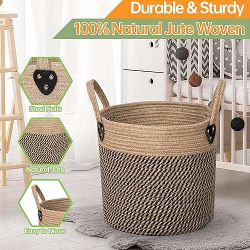 Zoes Homeware Jute Rope Basket - 10"x10" Woven Plant Pot Holder with Handles, Boho Indoor/Outdoor Planter Cover, Multifunctional Storage thumbnail 4