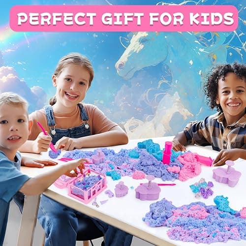 Carolart Unicorn Stretchy Cloud Sand,Blue & Pink Play Sand,Treasure Chest with Sensory Sand,Stretchable,Moldable,Expandable Cloud Slime,Tactile Fun Sensory Kit, Sensory Toys for Kids Ages 3+ thumbnail 6