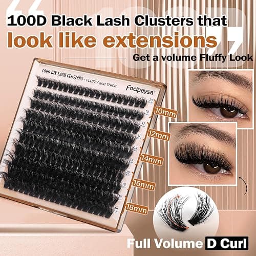 Fluffy Thick Lash Clusters DIY Eyelash Extension 10-18MIX D Curl Lash Clusters 100D Wispy Individual Eyelash Extensions Clusters Lashes DIY Fluffy Lash for Beginners by Focipeysa thumbnail 3