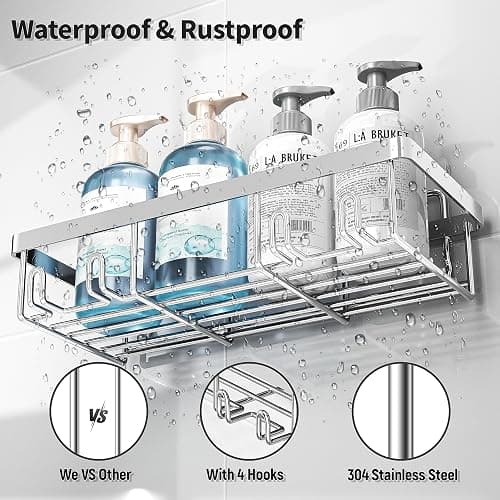 Liuoud 5 Pack Shower Caddy Organizer Rack Shelf for Inside Shower, Self Adhesive Bathroom Wall Storage Basket Rustproof Stainless Steel Large Capacity Shampoo Holder, Silver thumbnail 5