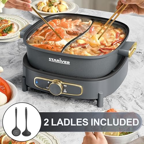 Stariver Hot Pot Electric with Divider, Large 6L Nonstick Double-Flavor Electric Shabu Shabu Pot, 1500W Hotpot with 3 Power Settings, Perfect for Family Dinners & Parties thumbnail 5