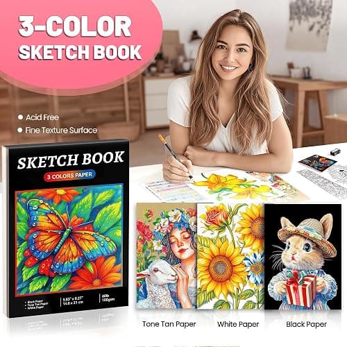 136 PCS Colored Pencils Set for Adult Coloring Books, 120 Colored Pencils with Sketchbook, Coloring Book, Sharpener, Soft Core Sketching Drawing Pencils, Art Supplies for Adults Artists (Black) thumbnail 5