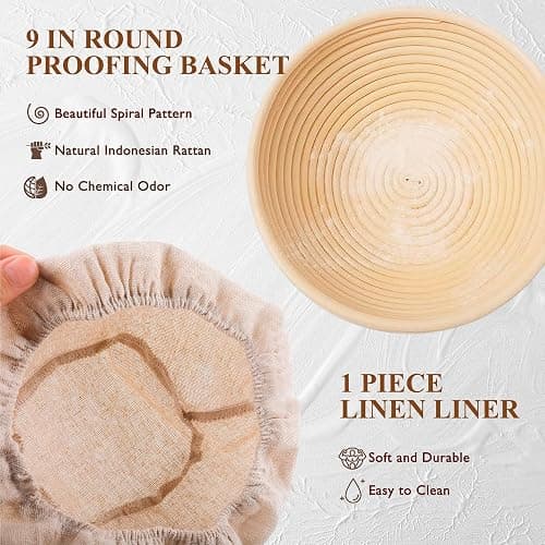 Complete Sourdough Starter Kit, Banneton Bread Proofing Basket with Glass Sourdough Starter Jar, Sourdough Bread Baking Supplies, 9'' Round Bread Proofing Basket, for Bread Making Baking Fermentation thumbnail 4