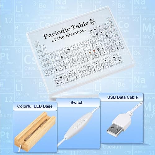 ZXMOTO Periodic Table with Real Elements Inside, Acrylic Periodic Table with Colorful LED Lights and 83 Real Samples Display Gift for Students, Kids and Teacher thumbnail 4