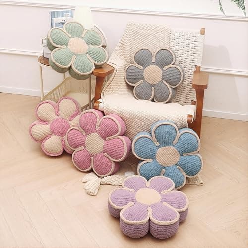 Nmkopzy Flower Pillow Daisy Flower Shaped Decorative Preppy Throw Pillows,16" Cute Fluffy Soft Floor Cushion for Sofa Couch Bed Room Bedroom Decor Aesthetic (1, Lavender, 16 Inch) - 16 Inch - Lavender - 1 thumbnail 4