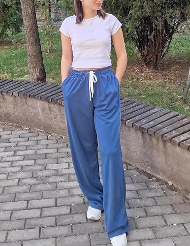 PINSPARK Wide Leg Sweat Pants for Womens High Waisted Baggy Sweatpants Casual Drawstring Workout Pants with Pockets thumbnail 5