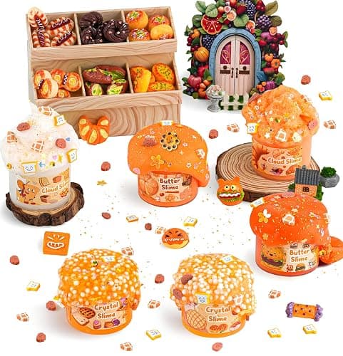 6 Packs Gradient Orange Slime Kit - Cloud Slime, Butter Slime & Clear Slime, Crunchy Slime for Kids with Various Slime Add-ins, Non Stick Slime Party Favors for Girls and Boys, 360ml Kids Slime(Bread) thumbnail 5