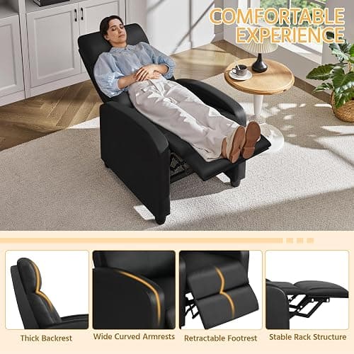 Yaheetech Recliner Chair PU Leather Recliner Sofa Home Theater Seating with Lumbar Support Overstuffed High-Density Sponge Push Back Recliners Armchair for Living Room thumbnail 5