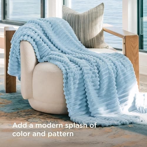Bedsure GentleSoft Blue Throw Blanket for Couch - Cozy Soft Blankets for Women, Cute Small Fleece Throw for Girls, Spring Decorations for Home Room Decor Gifts for Women Her, Light Blue, 50x60 Inches thumbnail 4